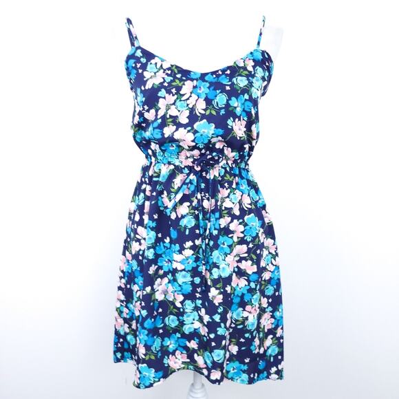New Rue 21 Floral Summer Dress XS Sleeveless Navy Blue, Pink, Spaghetti Straps - Picture 1 of 7